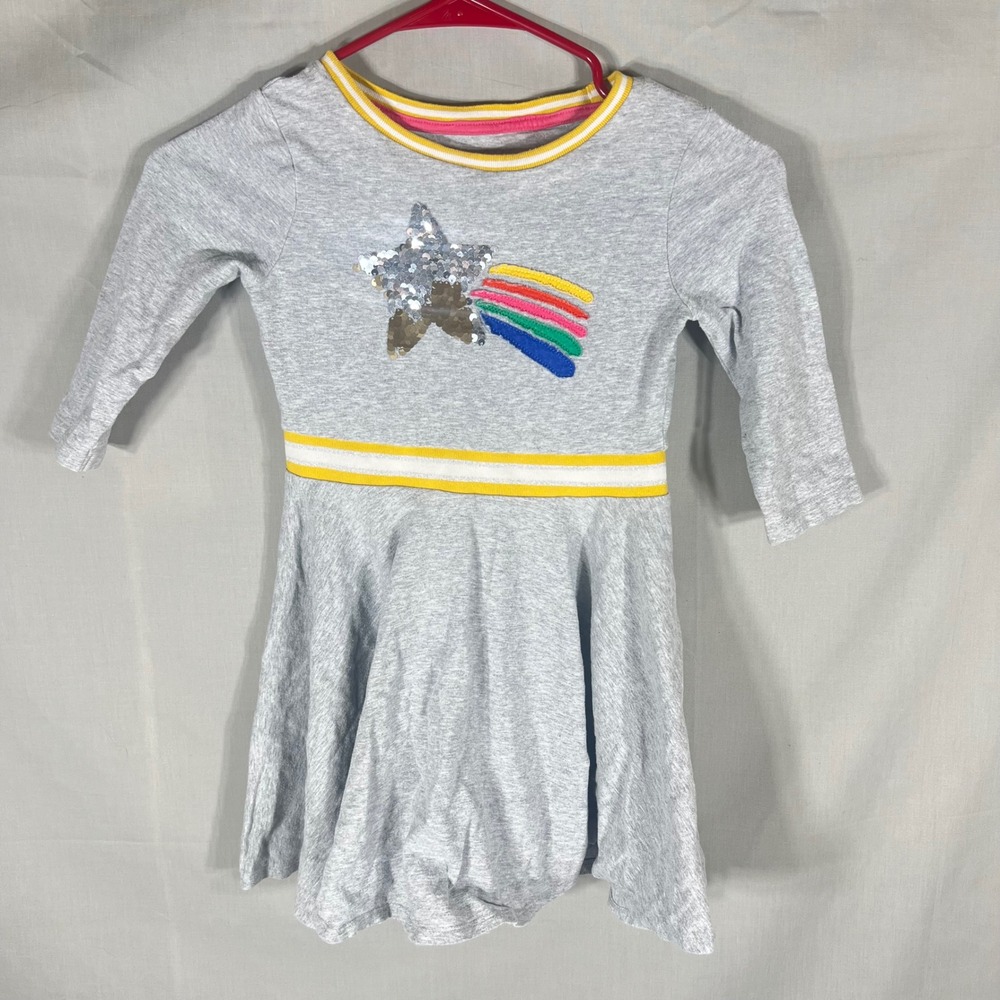 Mini Boden Dress Sequin Shooting Star Gray Girls 5-6Y